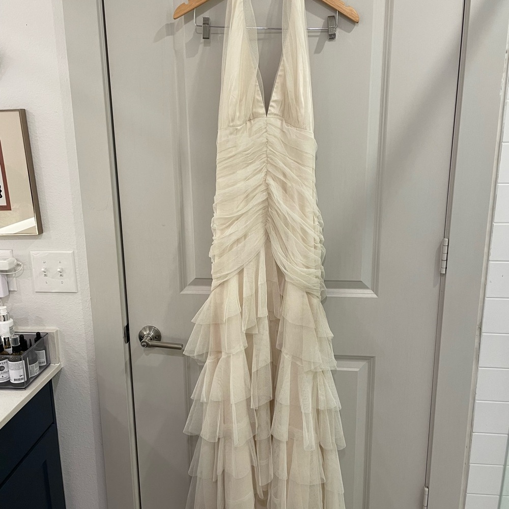Vintage Betsy & Adam Cream Backless Ruffle Dress
